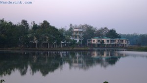 The resort across the lake/pond